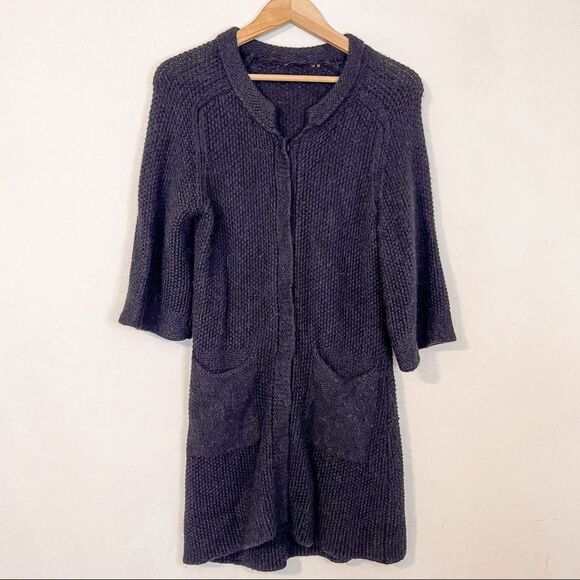 Elie Tahari Beatrice Charcoal Alpaca Wool Long Cardigan Size S - Picture 1 of 8